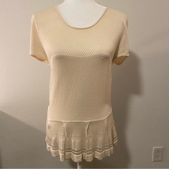 BCBGMAXAZRIA Emily Peplum Ivory Cream Short-Sleeve Blouse - Picture 11 of 15